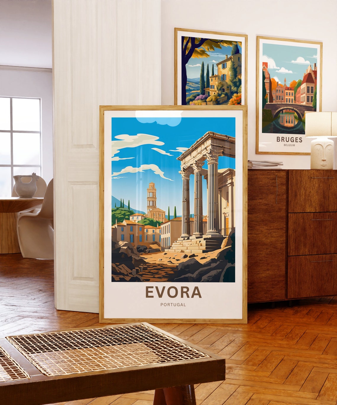 Evora Portugal Ancient Roman Temple Ruins Old Town Scene Poster - Image 5