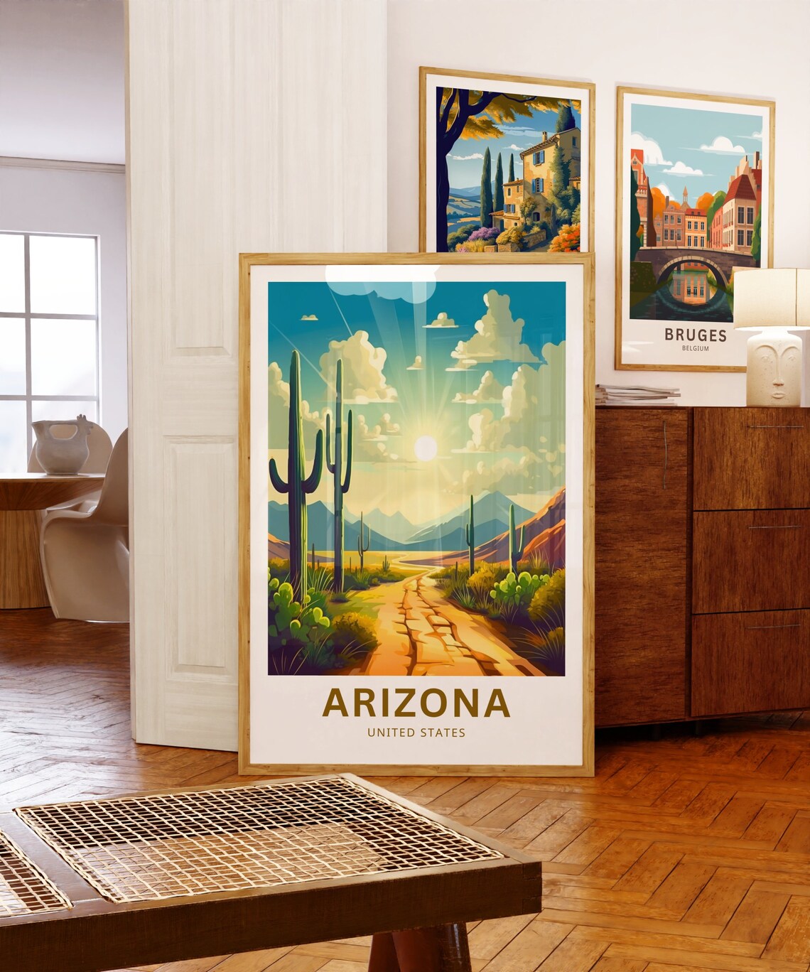 Arizona Desert Sunrise Saguaro Cactus Trail Vintage Travel Poster - Image 5