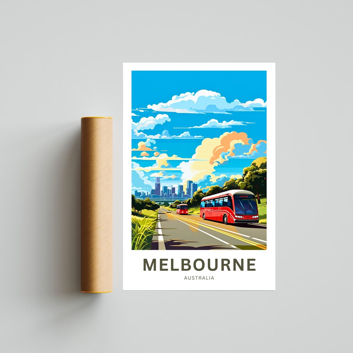 Personalized Melbourne Red Bus City Skyline Custom Travel Poster - Image 4