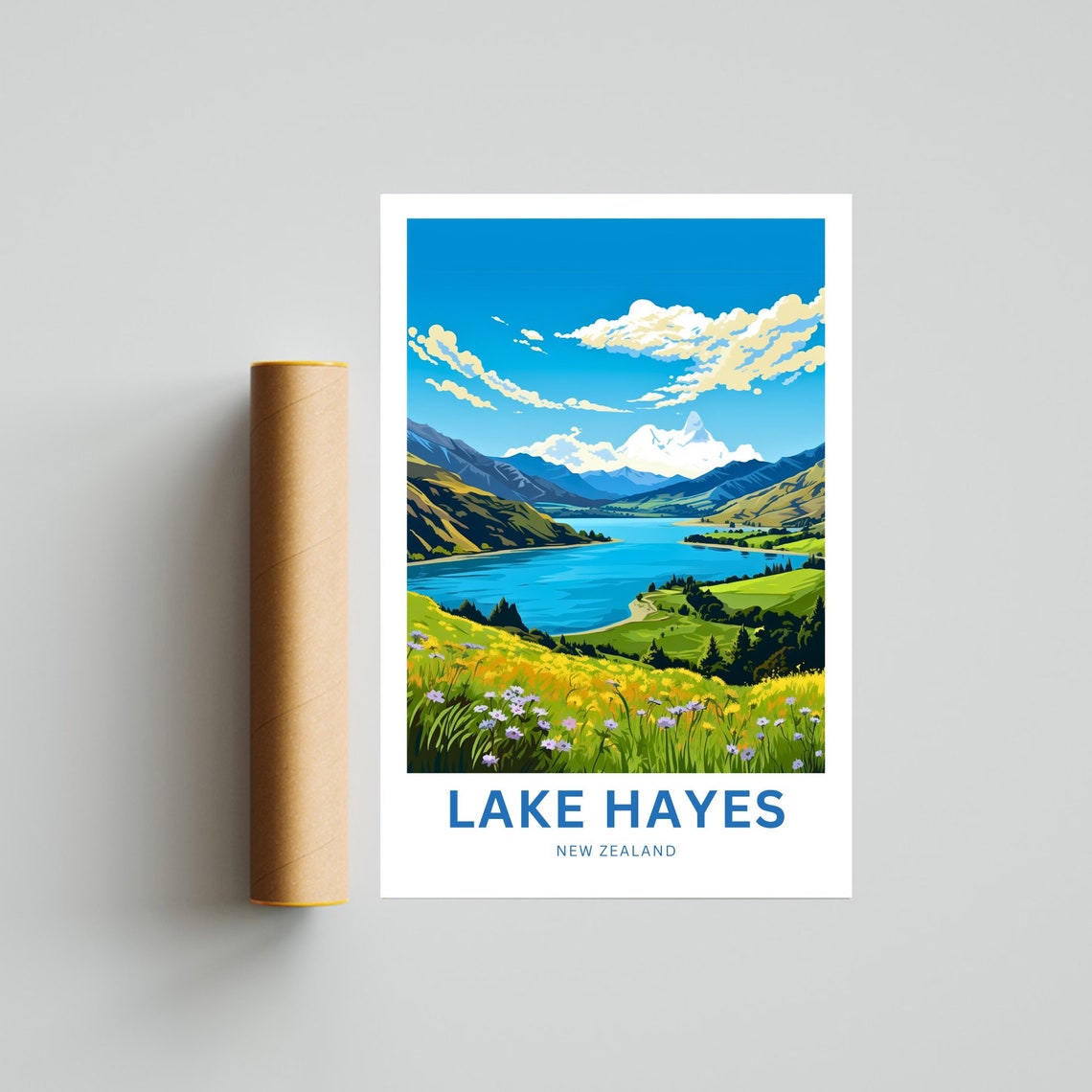 Lake Hayes New Zealand Snowcapped Peak Alpine Meadow Poster Art - Image 4