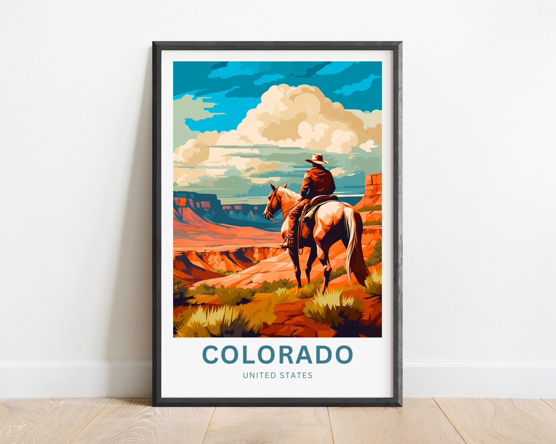 Personalized Colorado Cowboy Horseback Red Rock Canyon Travel Poster - Image 5