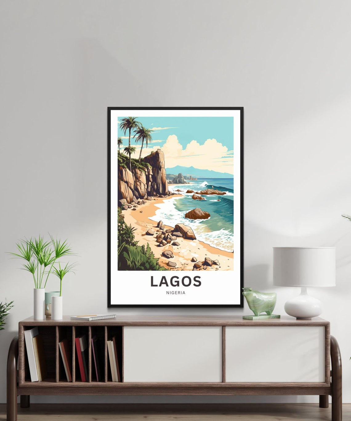 Lagos Nigeria Customizable Rocky Shoreline Palm Beach Poster - Image 2