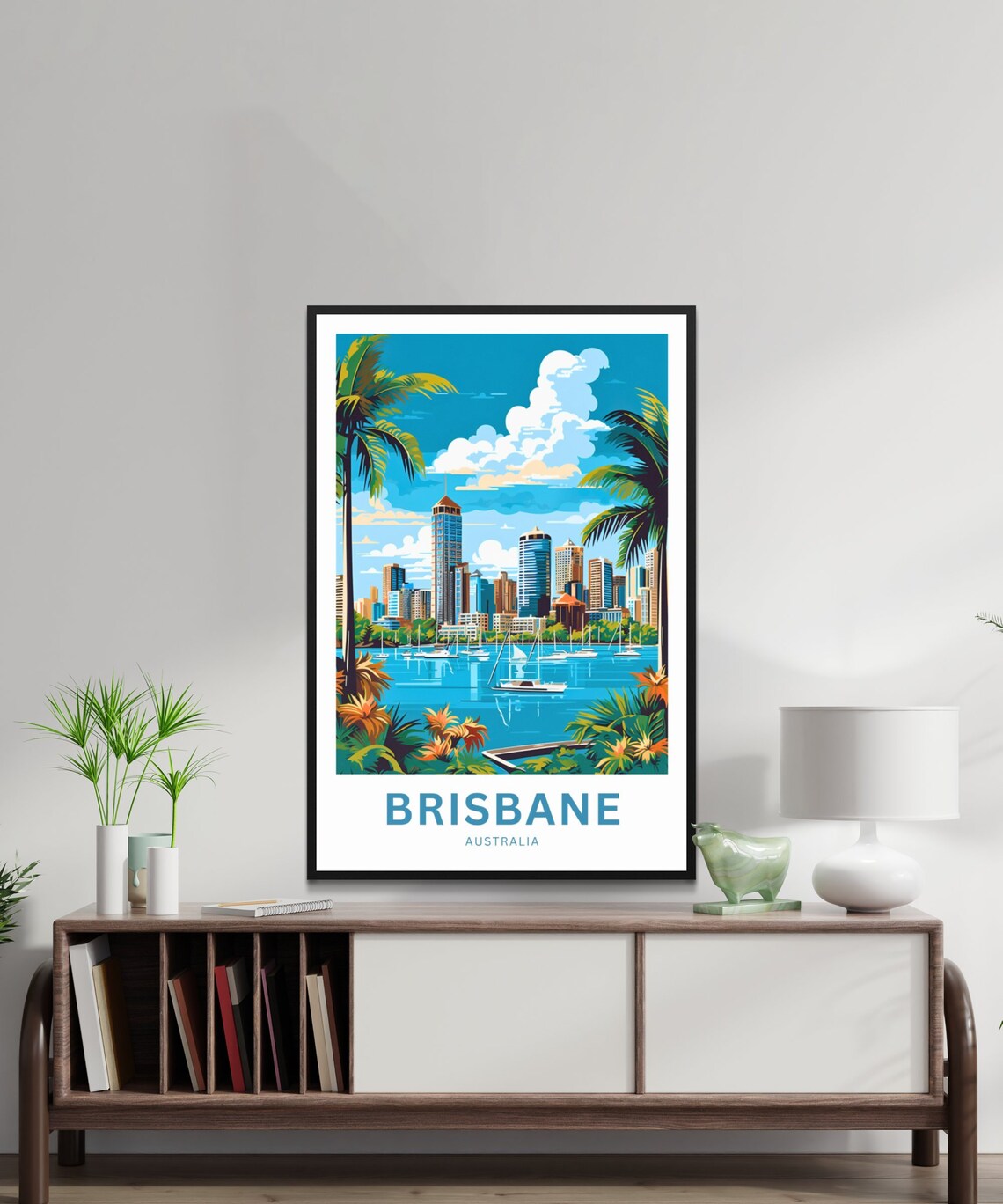 Brisbane Australia Marina Sailboats Harbor Skyline Travel Poster - Image 2