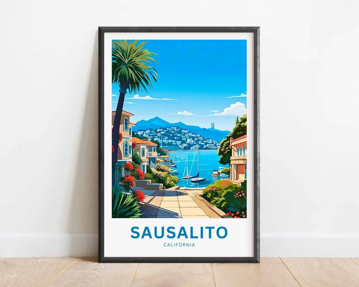 Sausalito California Sunny Palm Promenade Marina View Poster