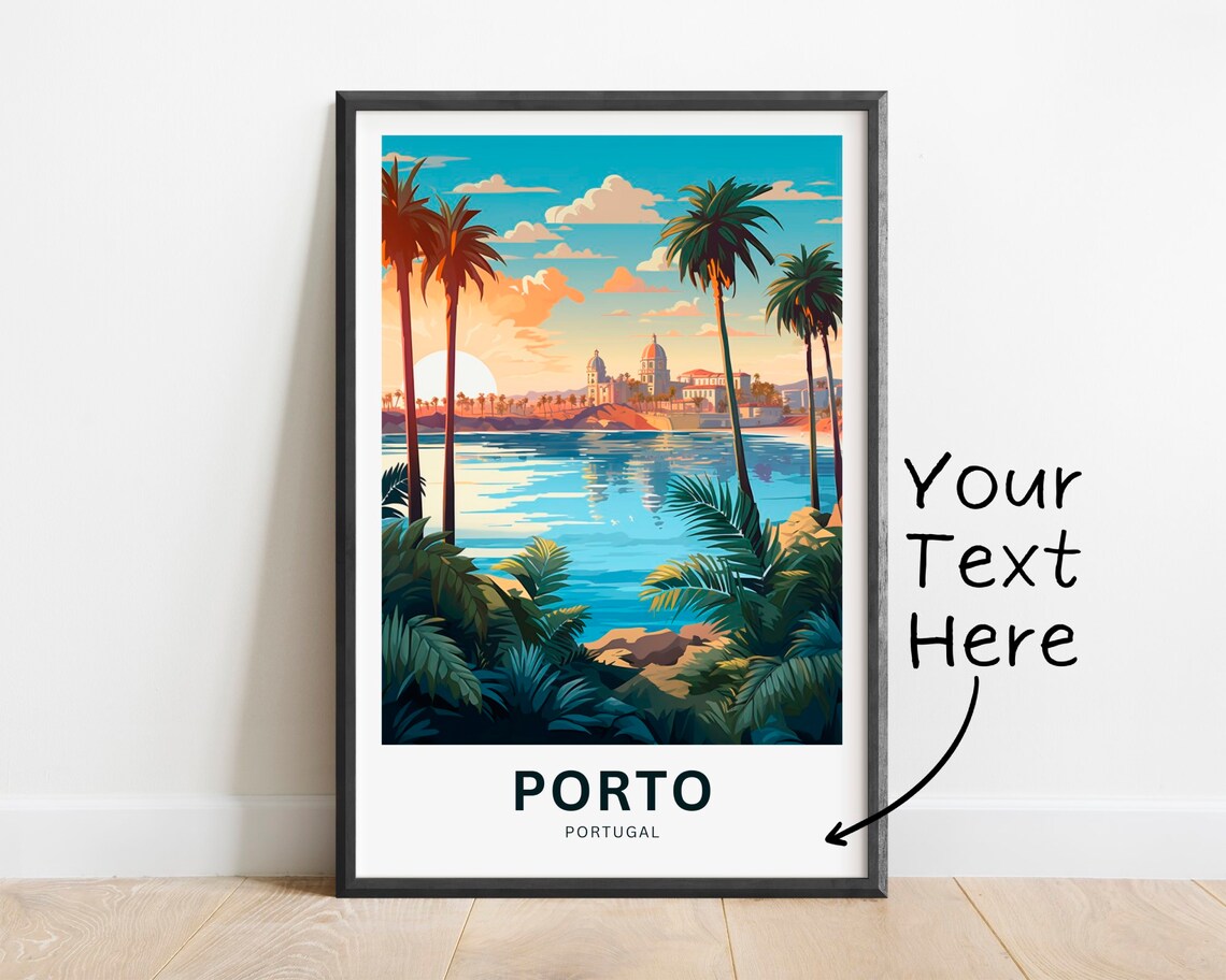 Porto Portugal Custom Text Palm Bay Domed Skyline Travel Poster