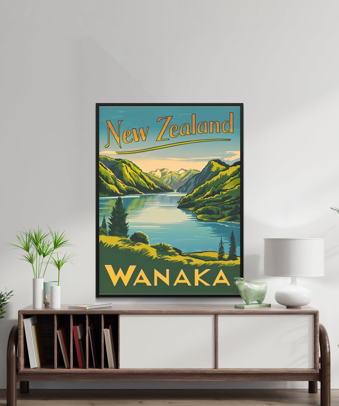 Wanaka New Zealand Lake Hills Green Retro Vintage Travel Poster - Image 4