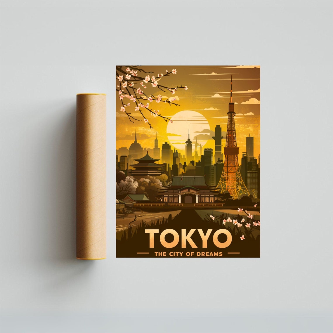 Tokyo Japan City of Dreams Tower Temple Sunset Vintage Poster - Image 4