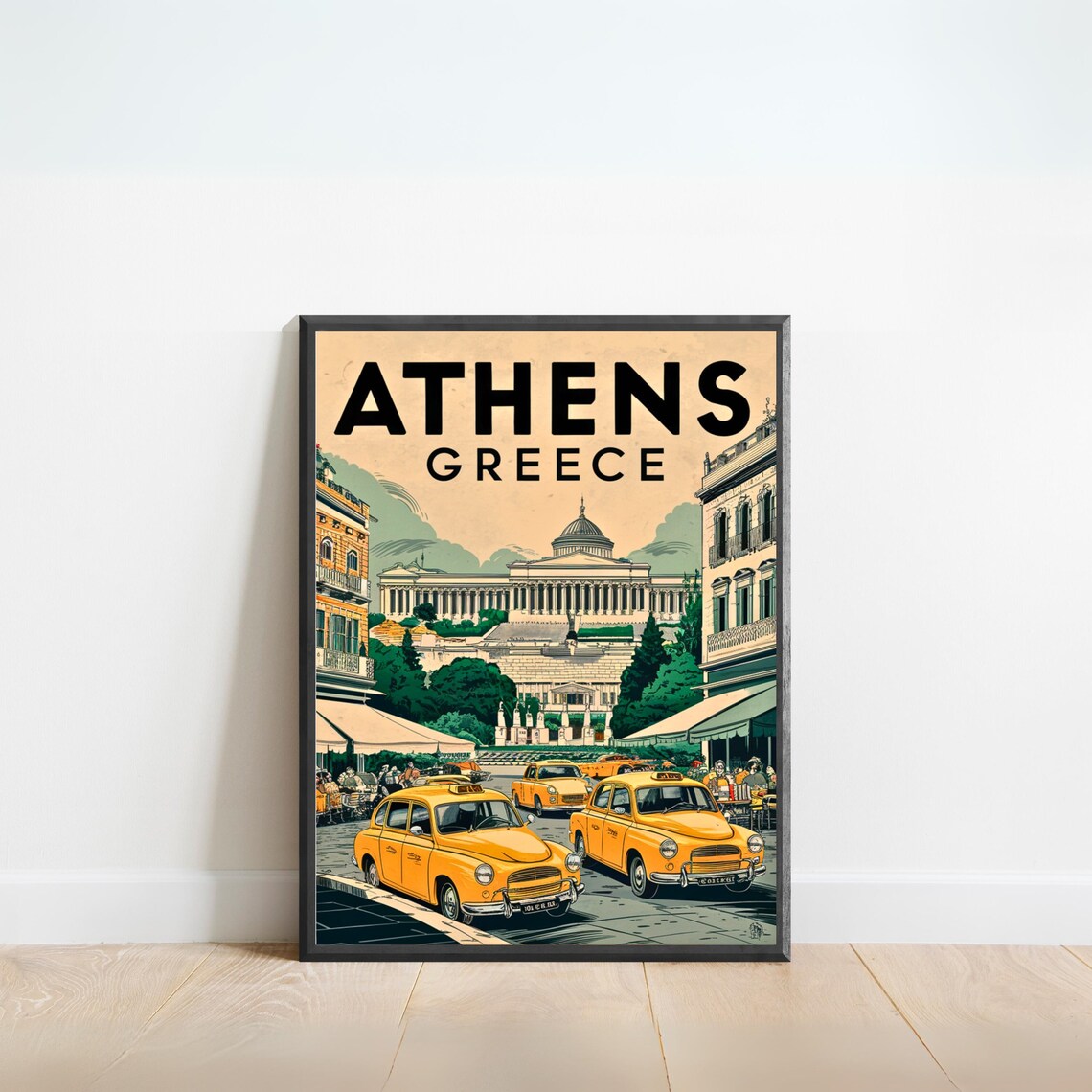 Athens Greece Vintage Taxi Retro City Street Travel Poster Art