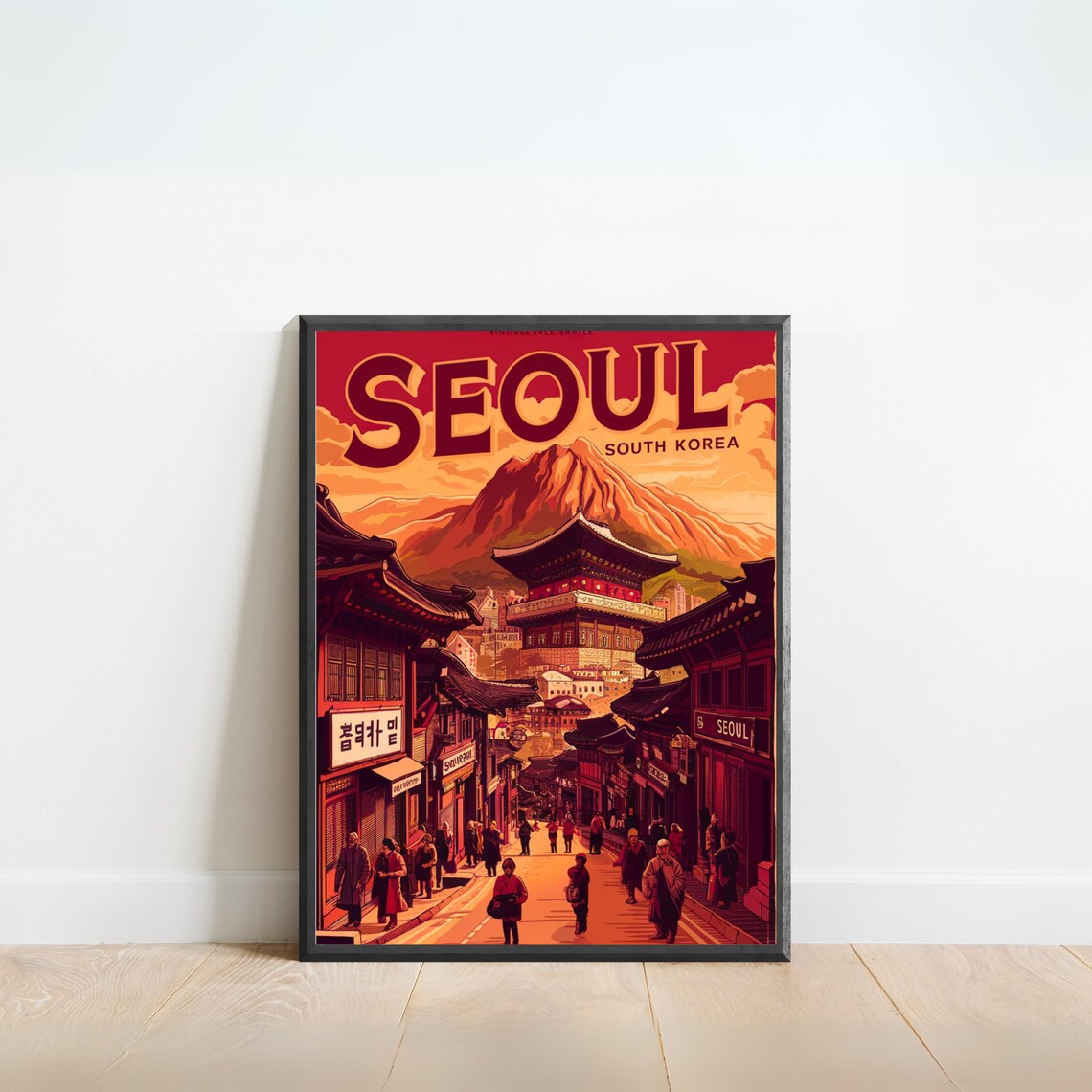 Seoul South Korea Old Town Temple Street Sunset Travel Poster