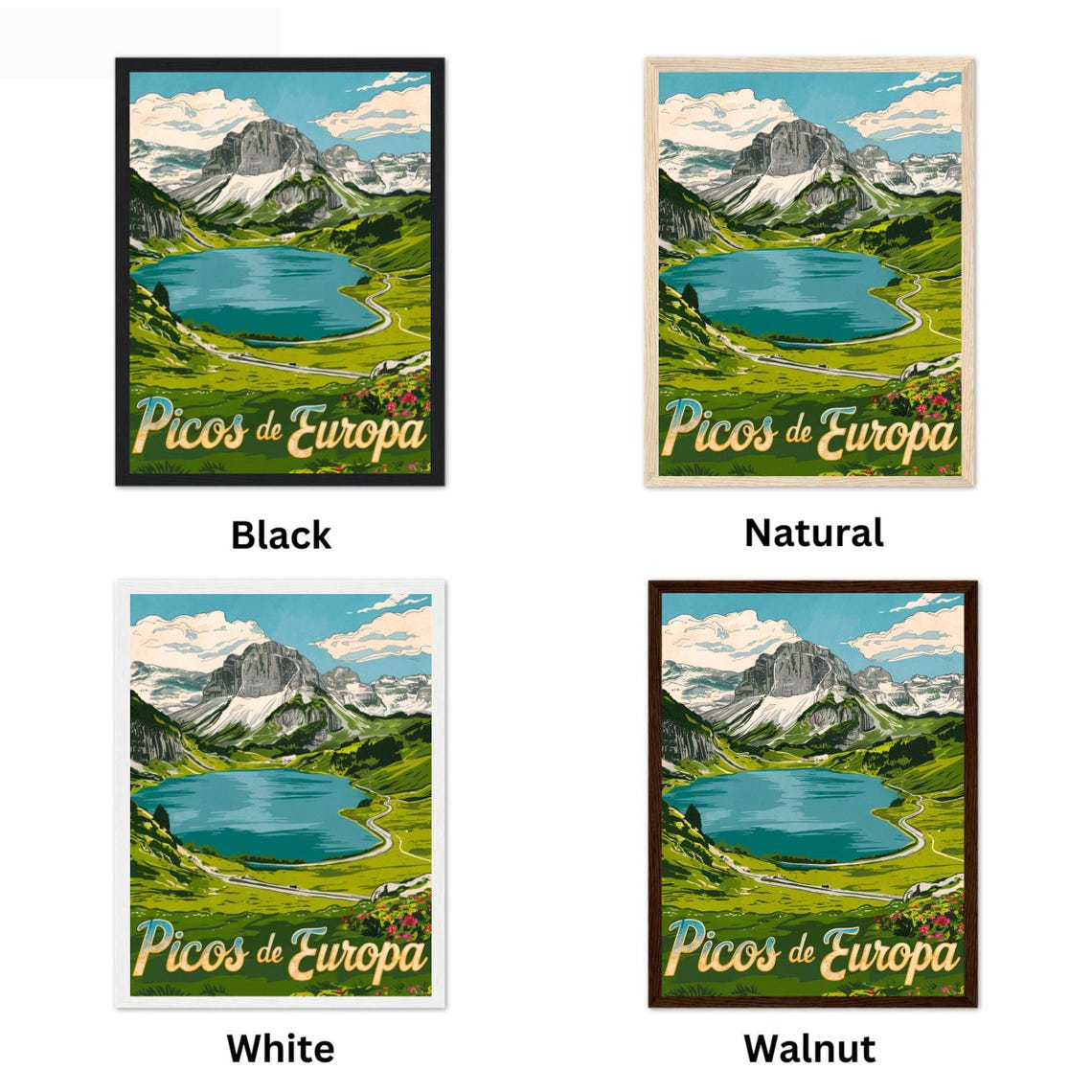 Picos de Europa Spain Retro Alpine Lake Poster With Grazing Cows - Image 4