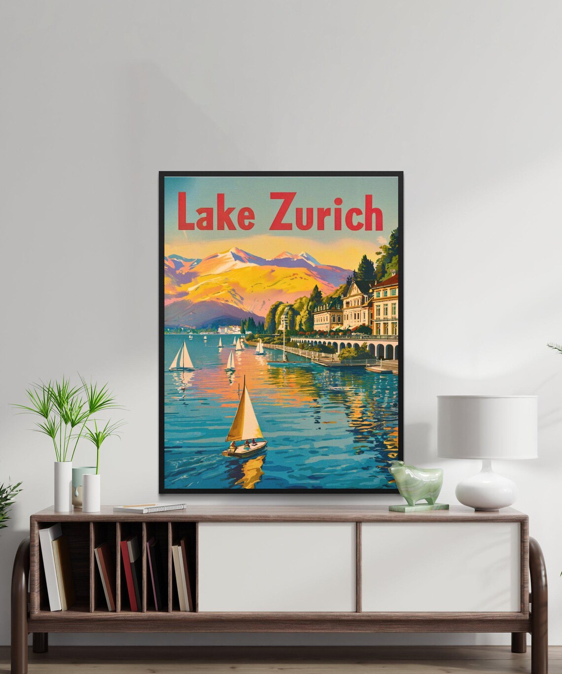 Lake Zurich Sailboats Sunset Promenade Vintage Travel Poster - Image 2