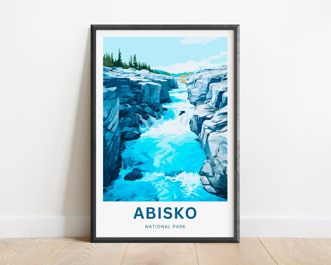 Abisko National Park Turquoise River Canyon Illustrated Travel Poster