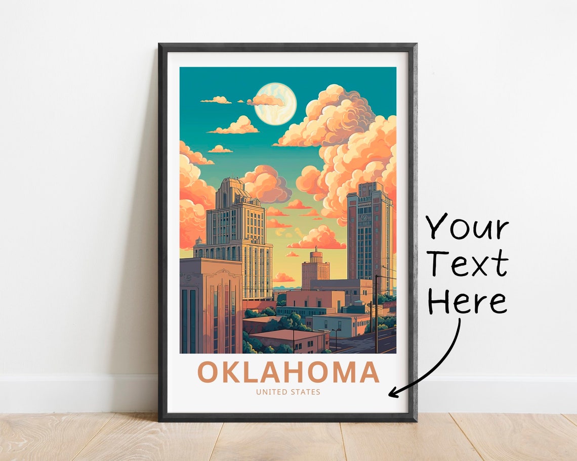 Personalized Oklahoma Skyline Full Moon Sunset Travel Poster