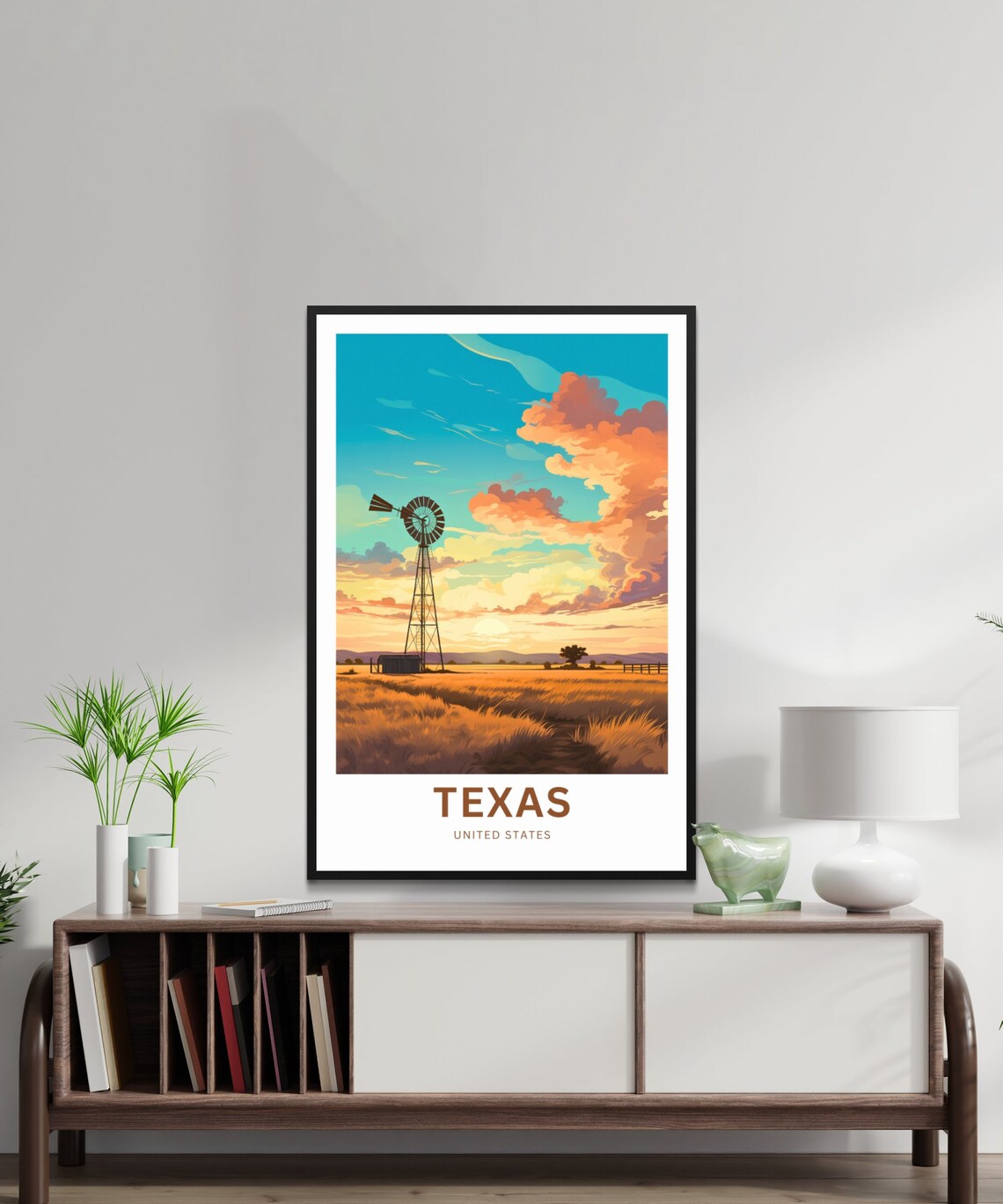 Texas Ranch Windmill At Golden Sunset Wheat Field Travel Poster - Image 2