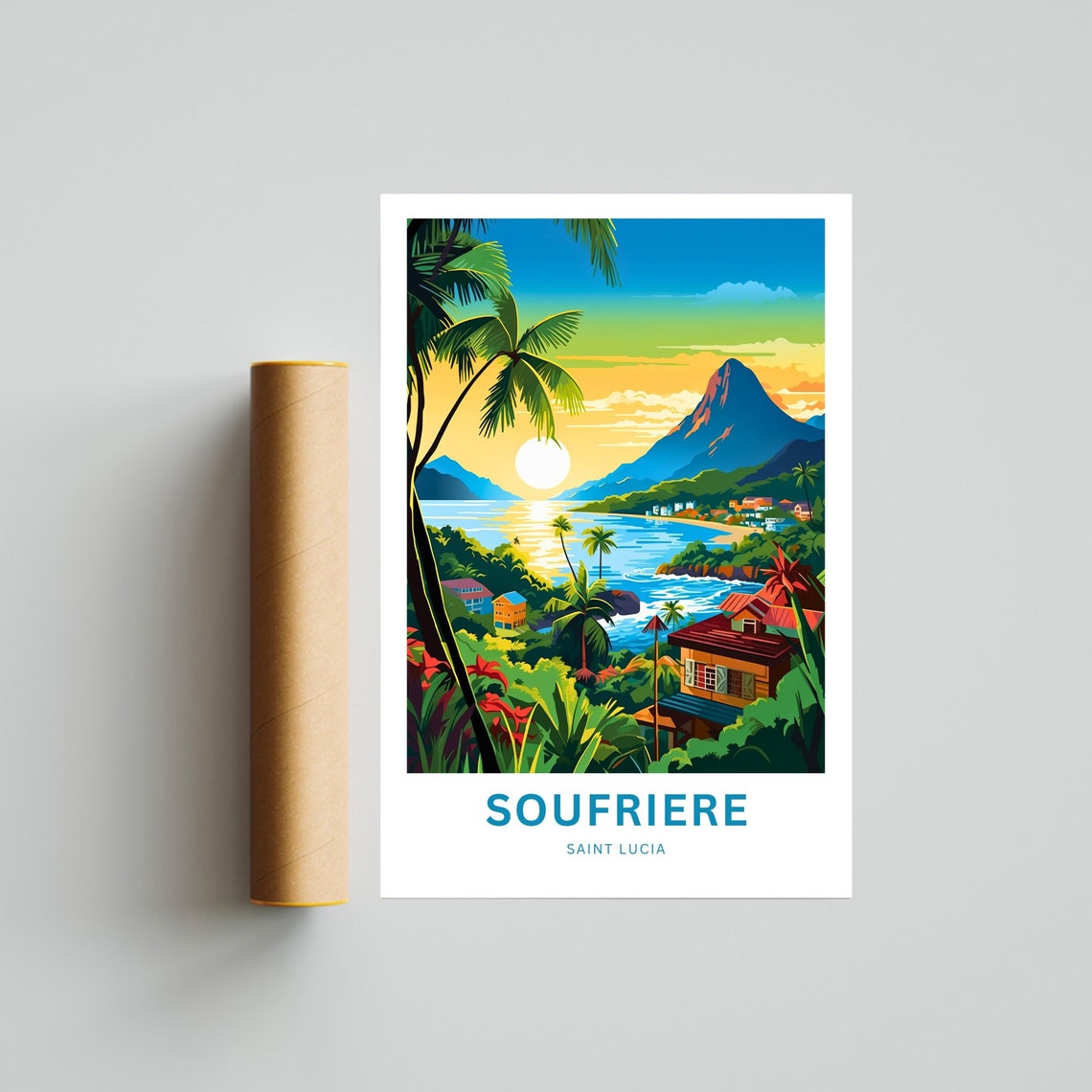 Soufriere Saint Lucia Caribbean Bay Piton Peak Coastal Village Poster - Image 4