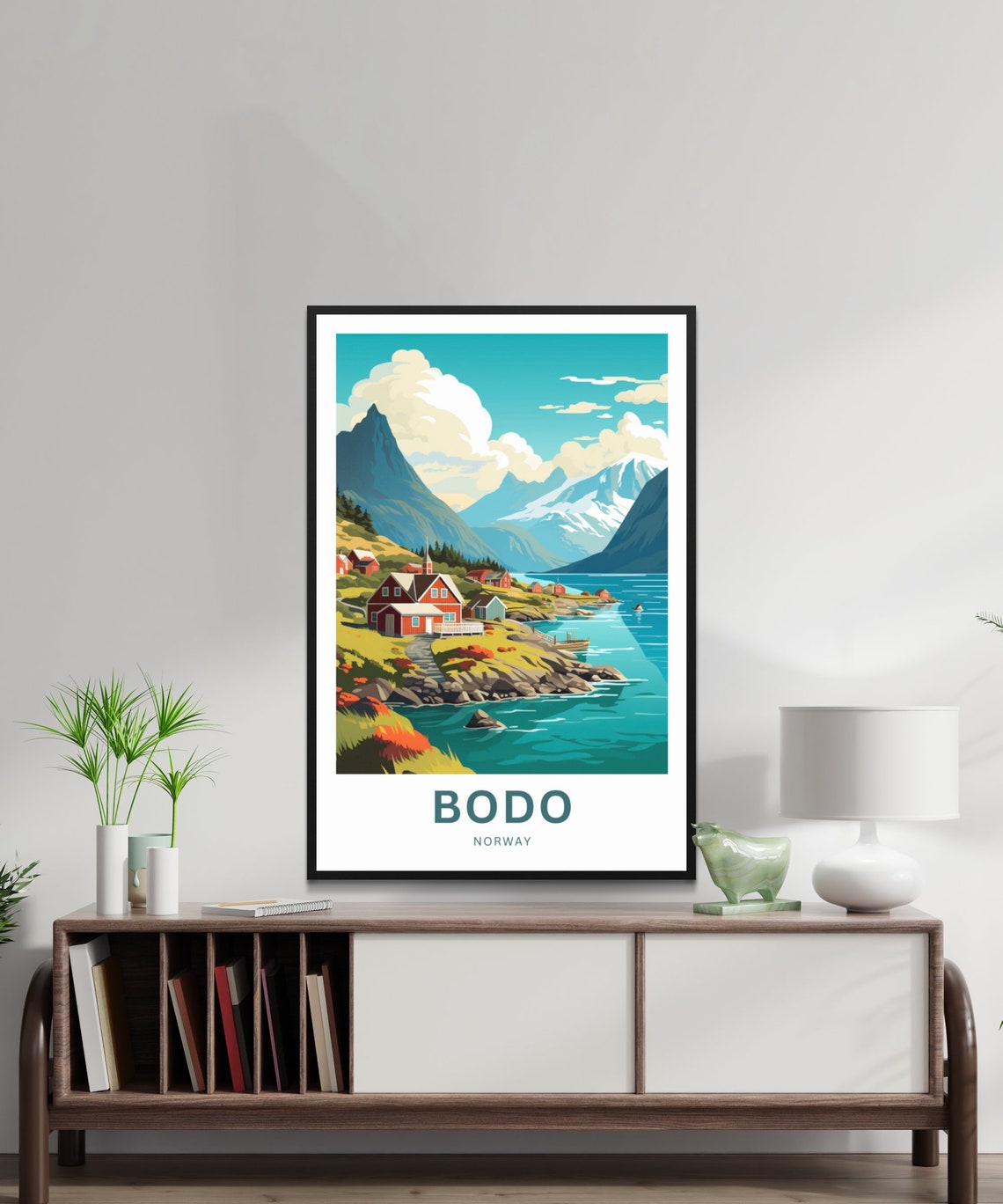 Bodo Norway Fjord Village Red Cabins Personalized Travel Poster - Image 2