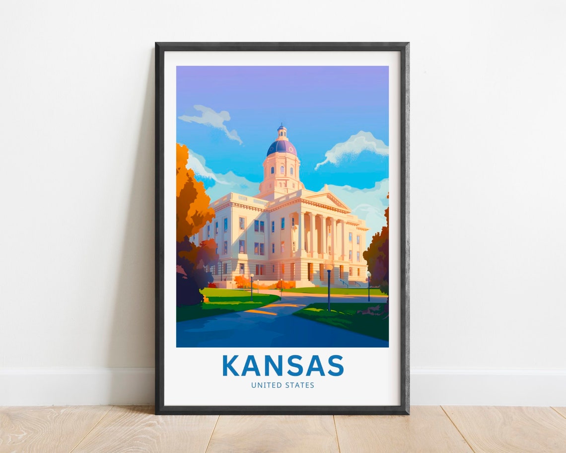 Kansas Domed Capitol Building Historic Architecture Travel Poster