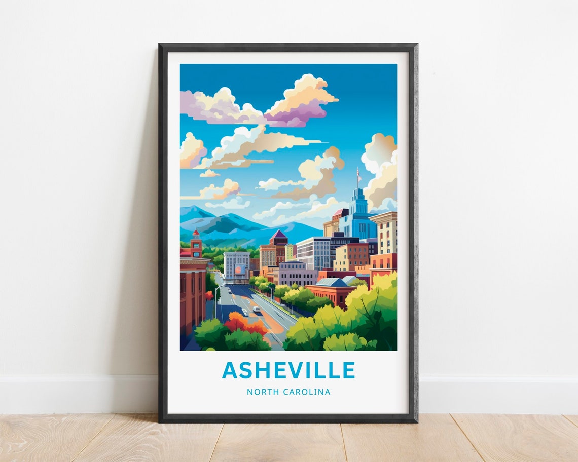 Asheville North Carolina Downtown Skyline Mountain View Poster