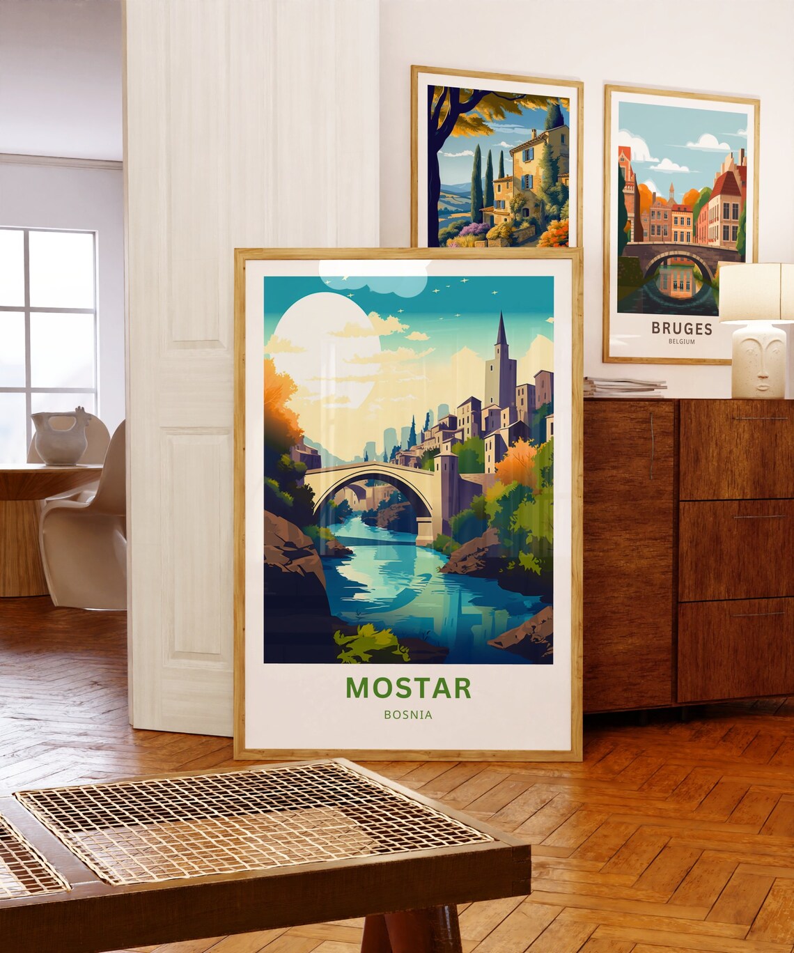 Mostar Bosnia Stari Most Old Bridge River Sunset Travel Poster - Image 5