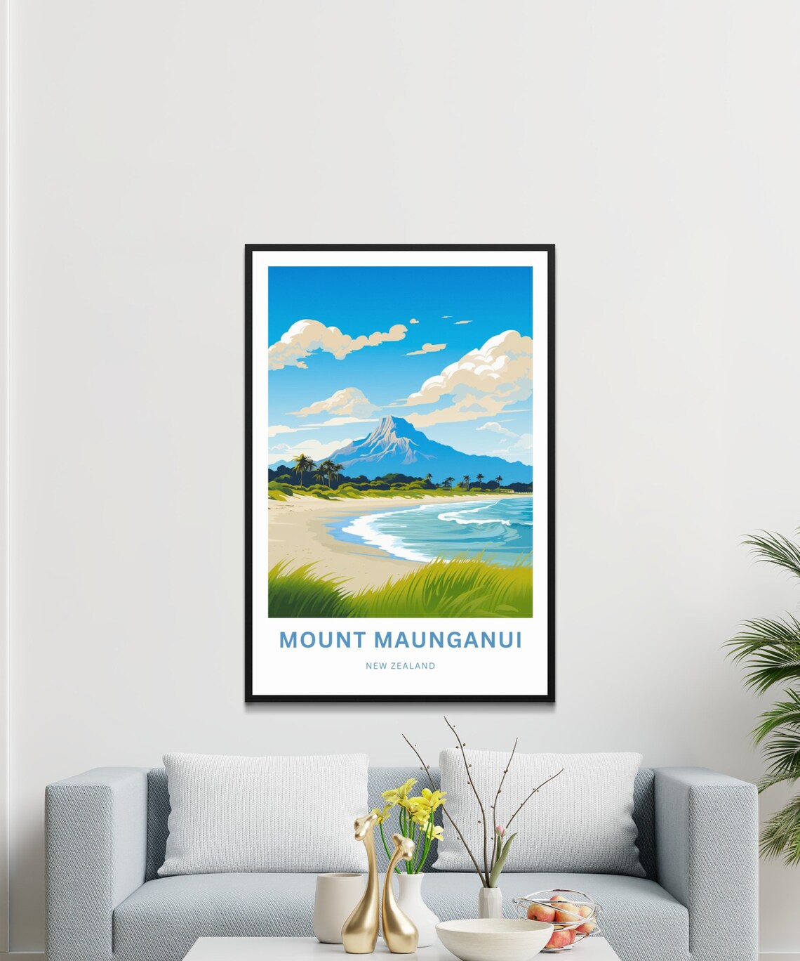 Mount Maunganui New Zealand Sandy Beach Mountain Bay View Poster - Image 3