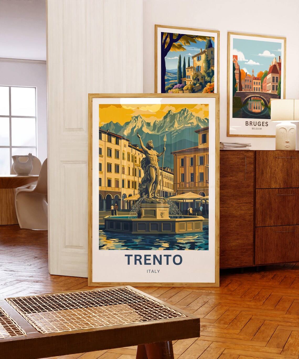 Trento Italy Neptune Fountain Piazza Mountain Vista Historic Poster - Image 5