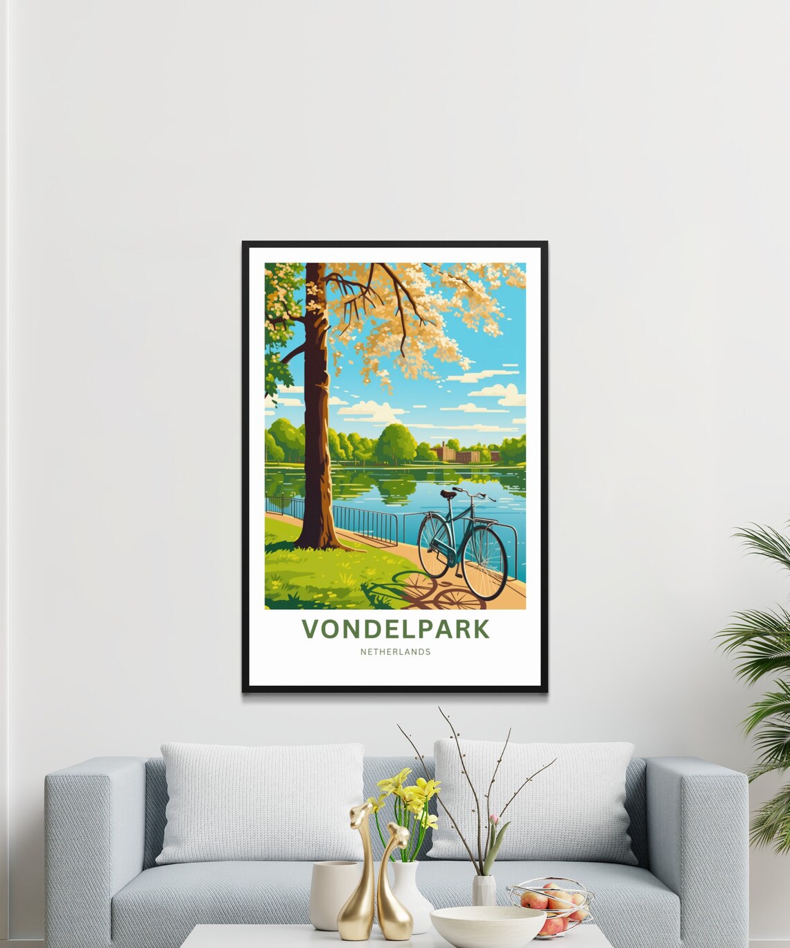 Vondelpark Netherlands Bicycle Lakeside Spring Blossom Travel Poster - Image 3