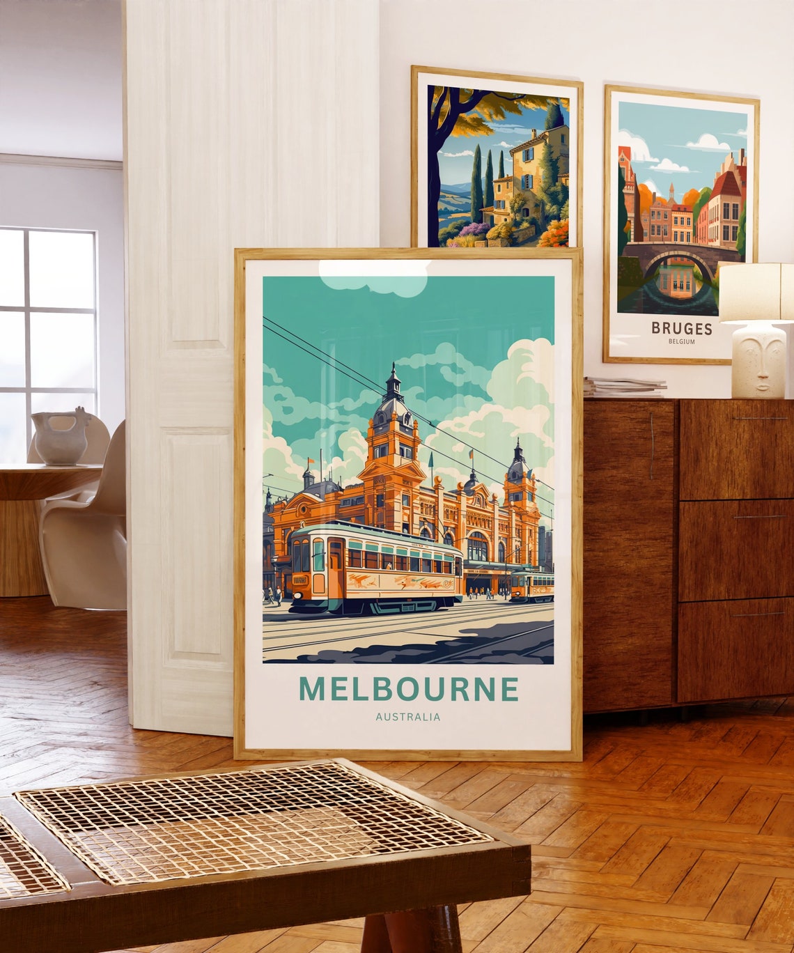 Melbourne Australia Historic Station Trams City Scene Poster - Image 5