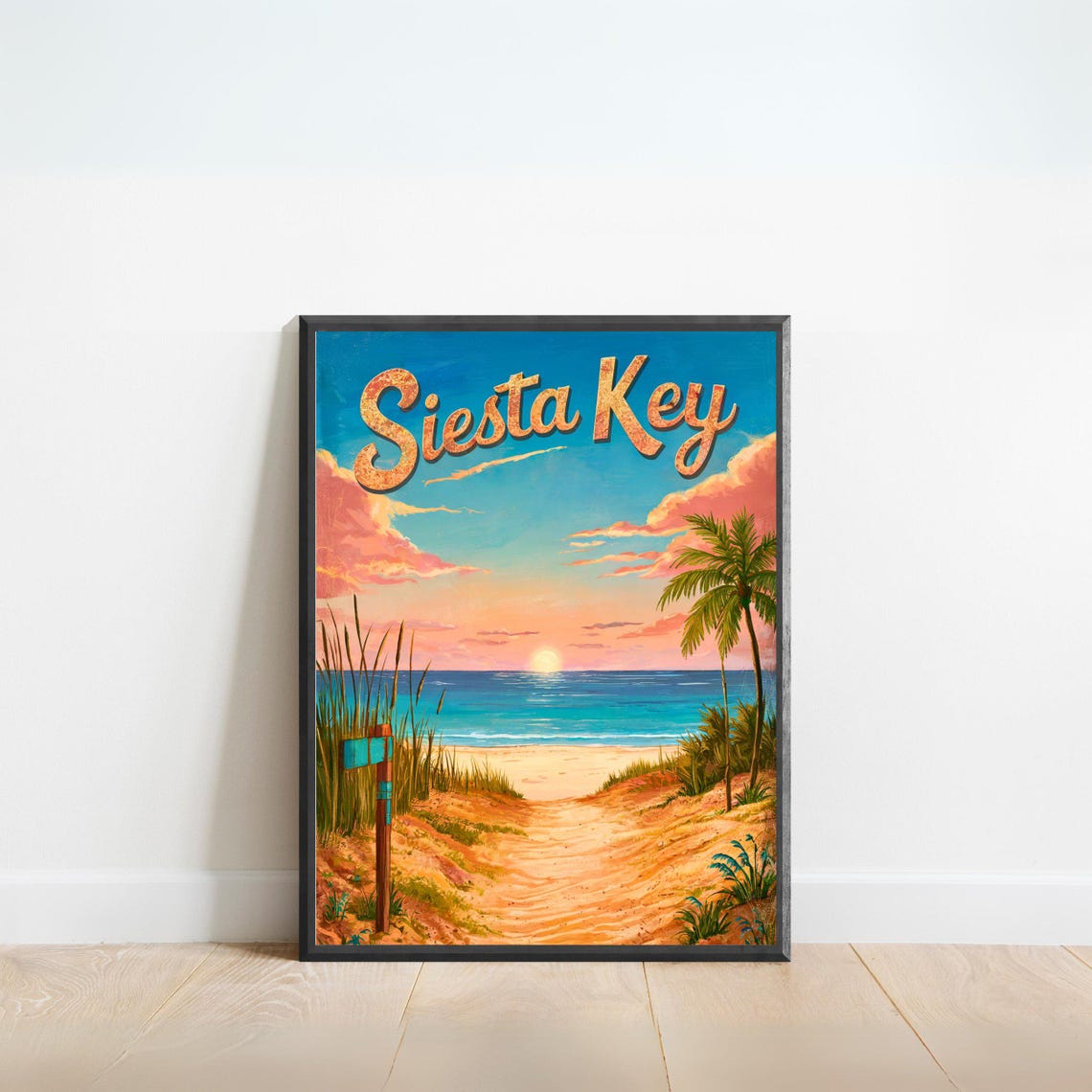 Siesta Key Florida Vintage Sunset Beach Dune Path Travel Poster