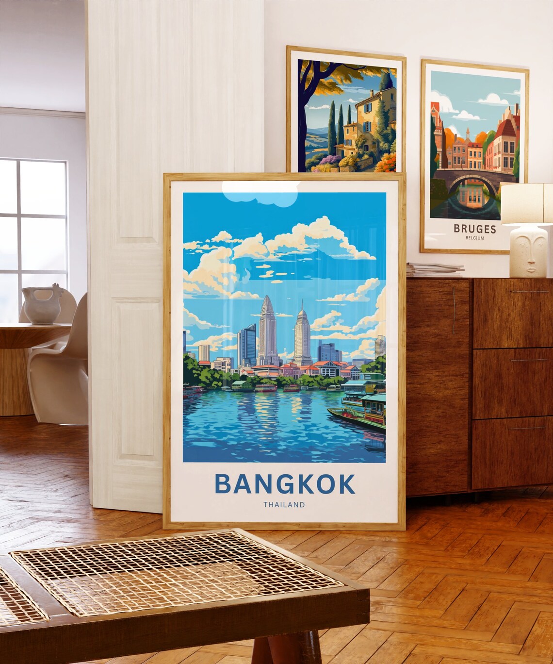 Bangkok Thailand River Skyline Boats Personalized Travel Poster - Image 5