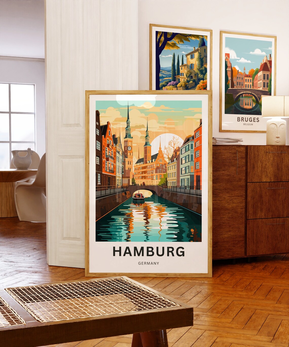 Hamburg Germany Historic Canal Church Towers Sunset Custom Poster - Image 5