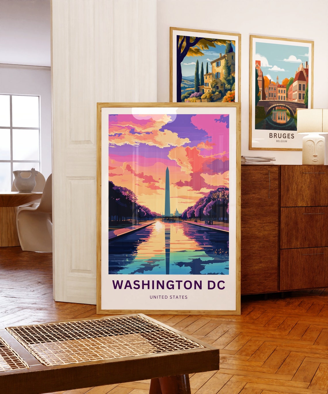 Washington DC Monument Reflecting Pool Pink Sky Custom Travel Poster - Image 5