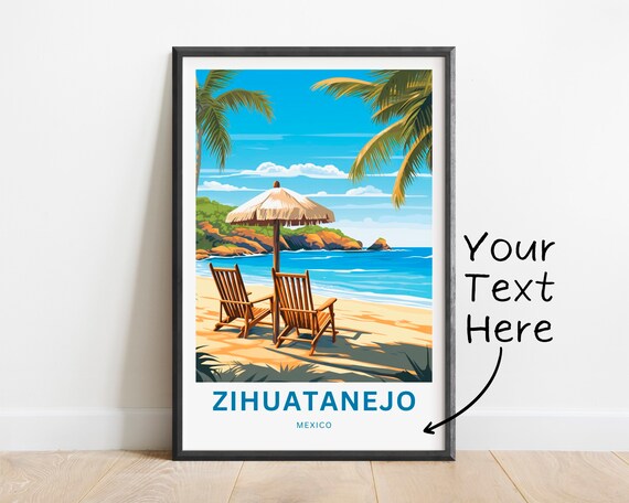 Zihuatanejo Mexico Beach Travel Poster Palapa Umbrella Paradise Art