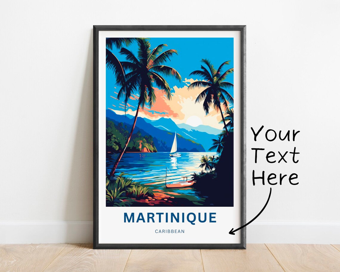 Martinique Caribbean Sunset Sail Bay Palm Trees Travel Poster