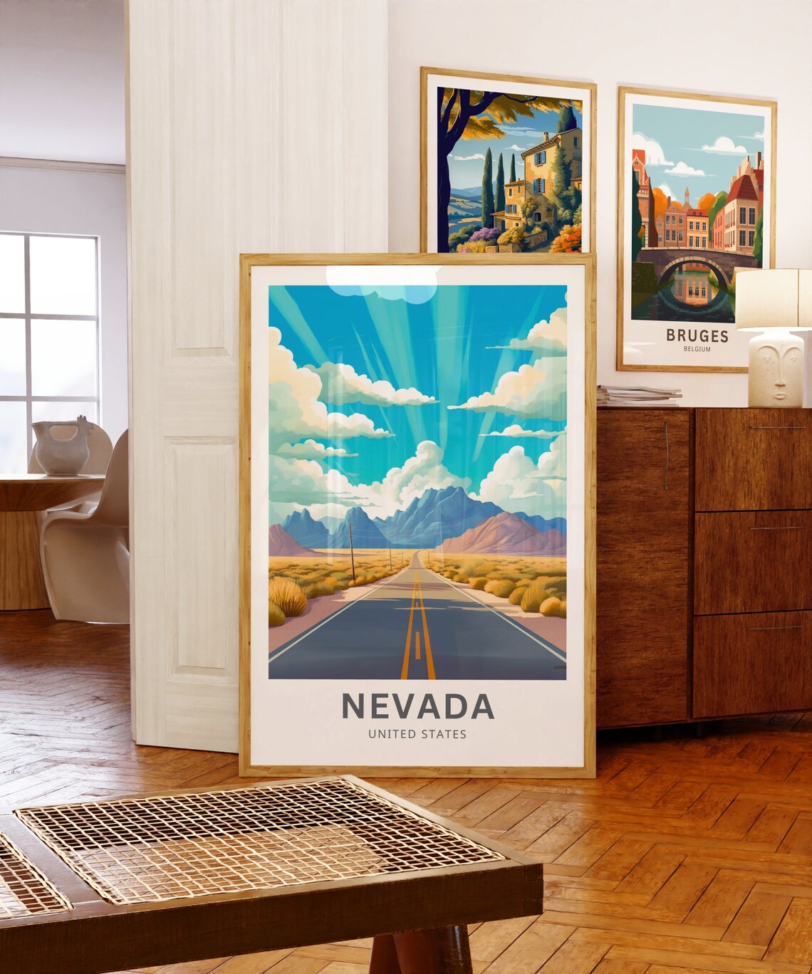Nevada Desert Highway Mountain Road Retro Style Travel Poster - Image 5