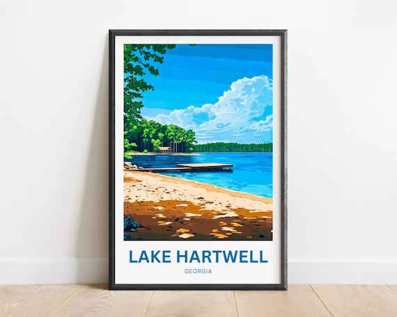Lake Hartwell Georgia Travel Poster Beach Dock Blue Water Summer