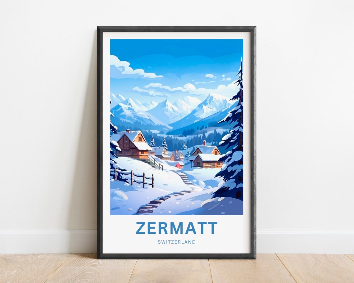 Zermatt Switzerland Snowy Alpine Village Winter Mountain Poster