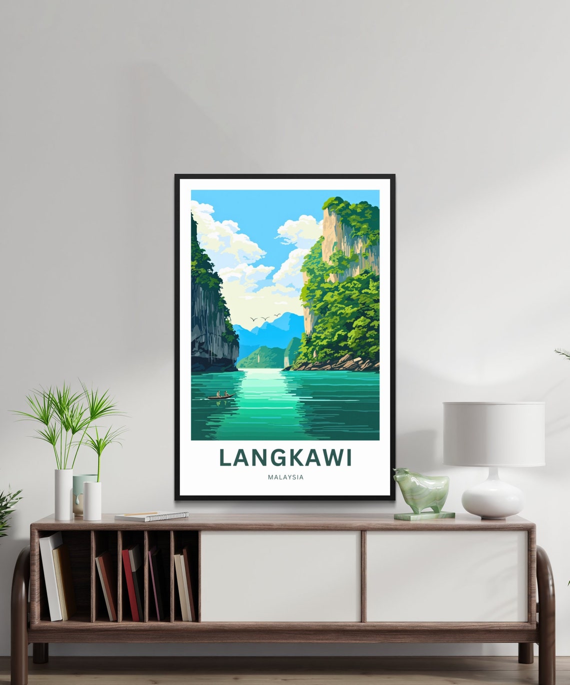 Langkawi Malaysia Island Limestone Cliffs Lagoon Boat Travel Poster - Image 2