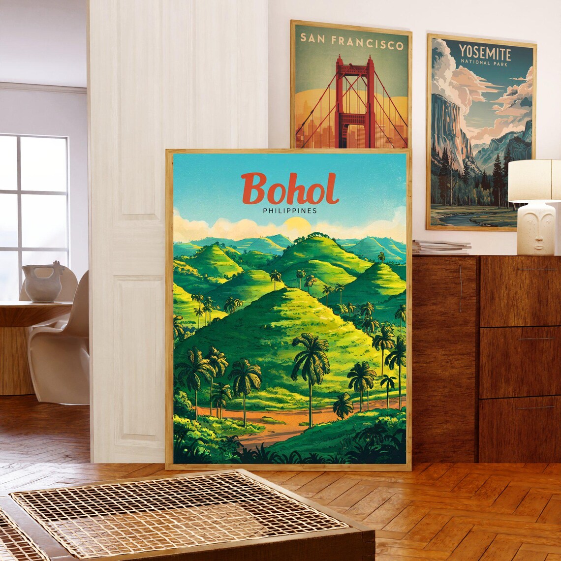 Bohol Philippines Vintage Chocolate Hills Palm Retro Travel Poster - Image 5