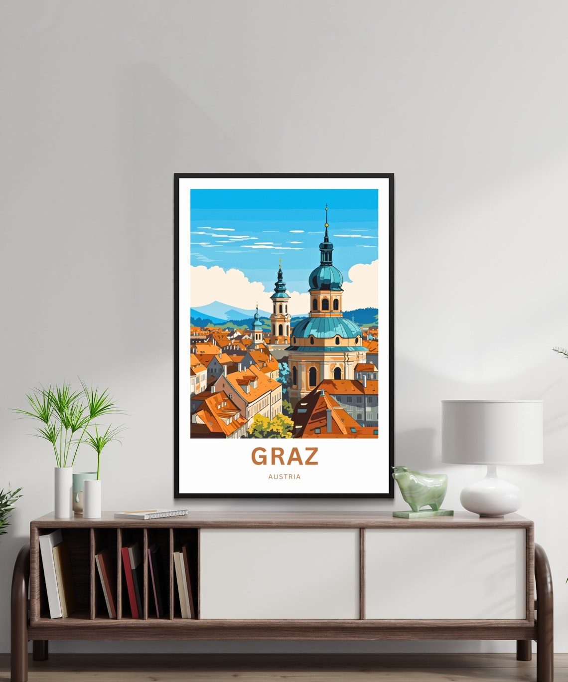 Graz Austria Baroque Domes Terracotta Roofs Custom Art Poster - Image 2