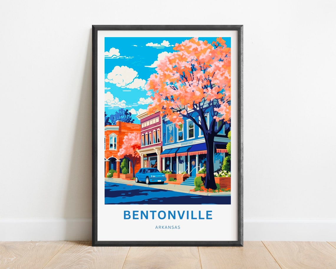 Bentonville Arkansas Downtown Storefront Blossom Scene Travel Poster