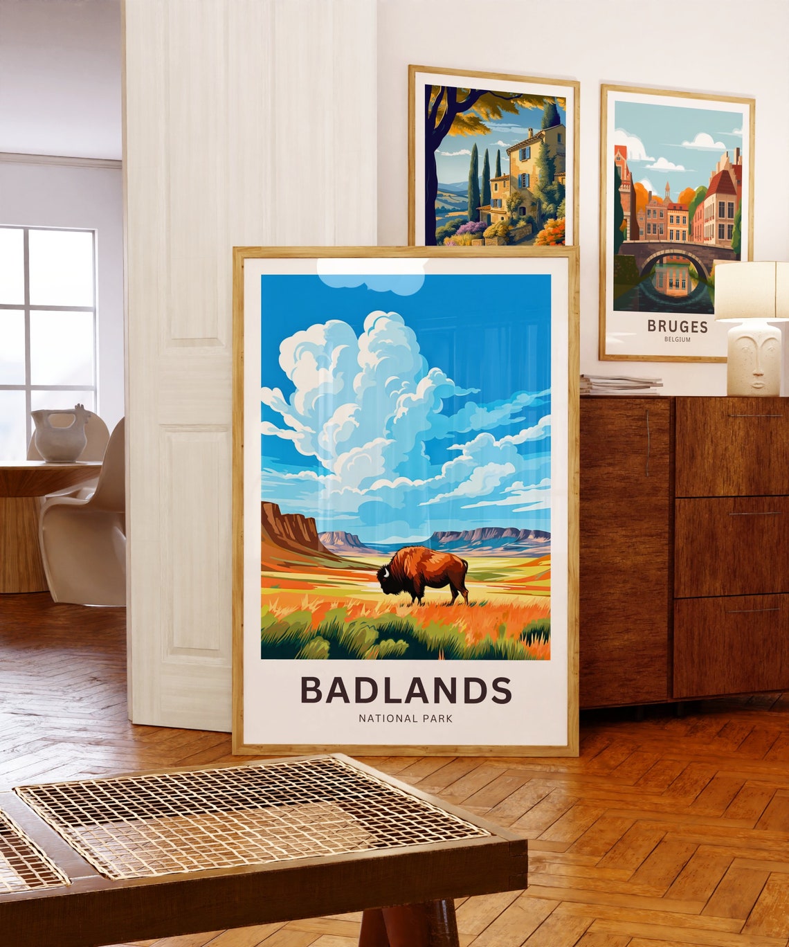 Badlands National Park Bison Dramatic Clouds Custom Travel Poster - Image 5