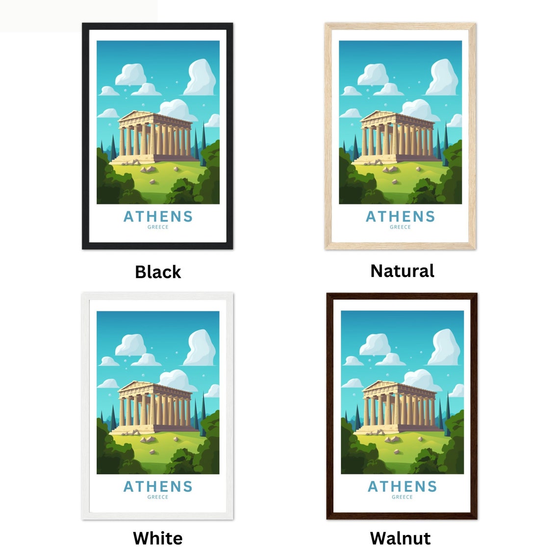 Athens Greece Parthenon Playful Cloud Cartoon Travel Poster Art - Image 2