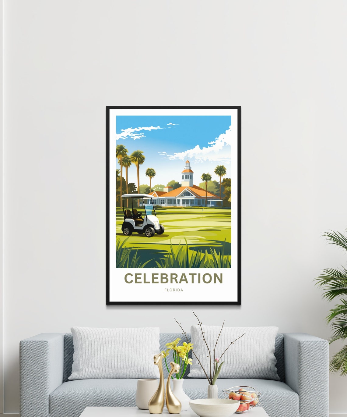 Celebration Florida Golf Cart Green Custom Travel Art Poster - Image 4