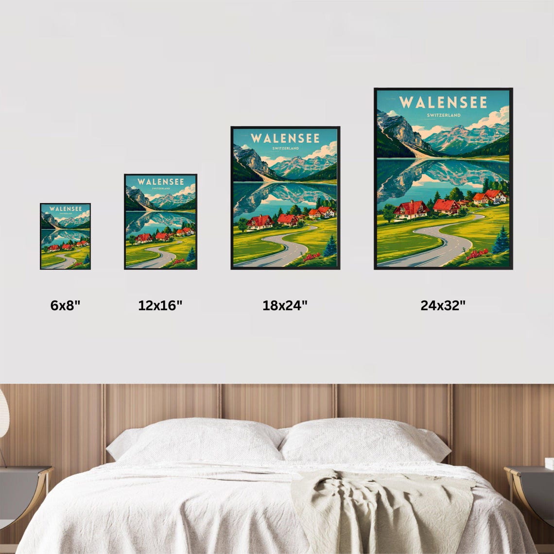 Walensee Switzerland Mirror Lake Chalets Mountain View Poster - Image 2