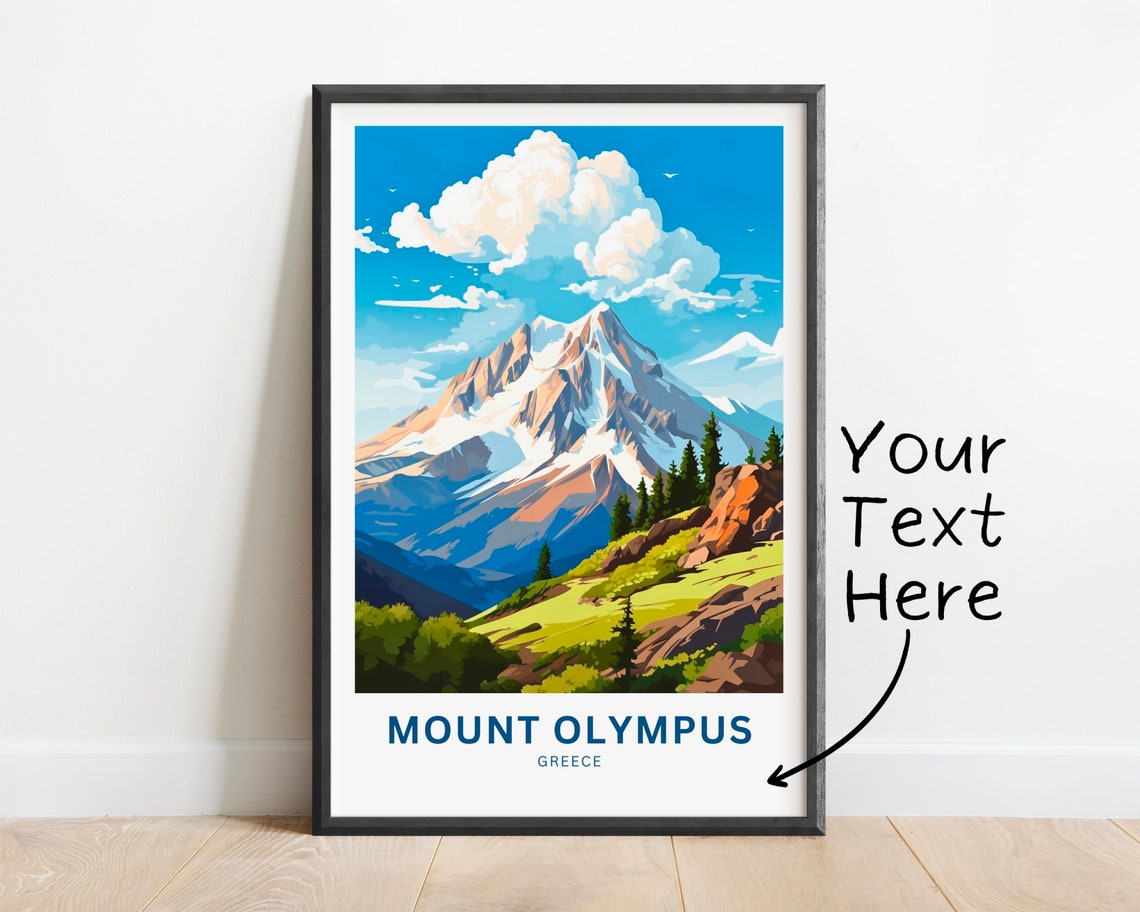 Mount Olympus Greece Snow Capped Peak Alpine Vintage Travel Poster