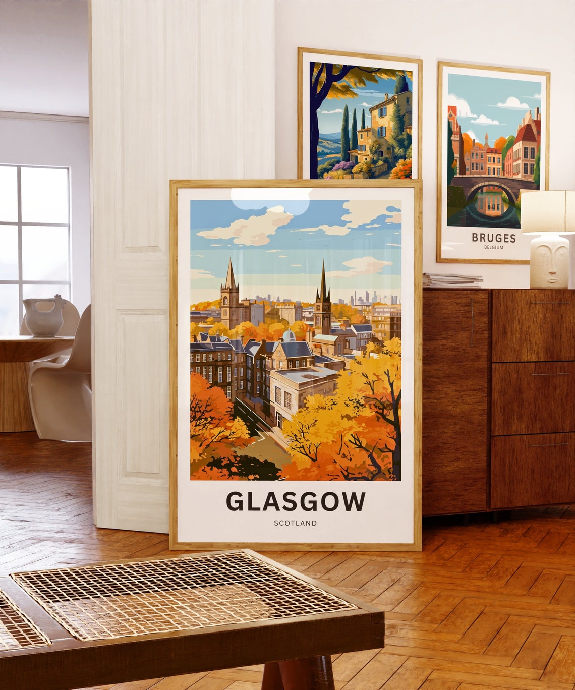 Glasgow Scotland Autumn Rooftops Church Spires Vintage Poster - Image 5