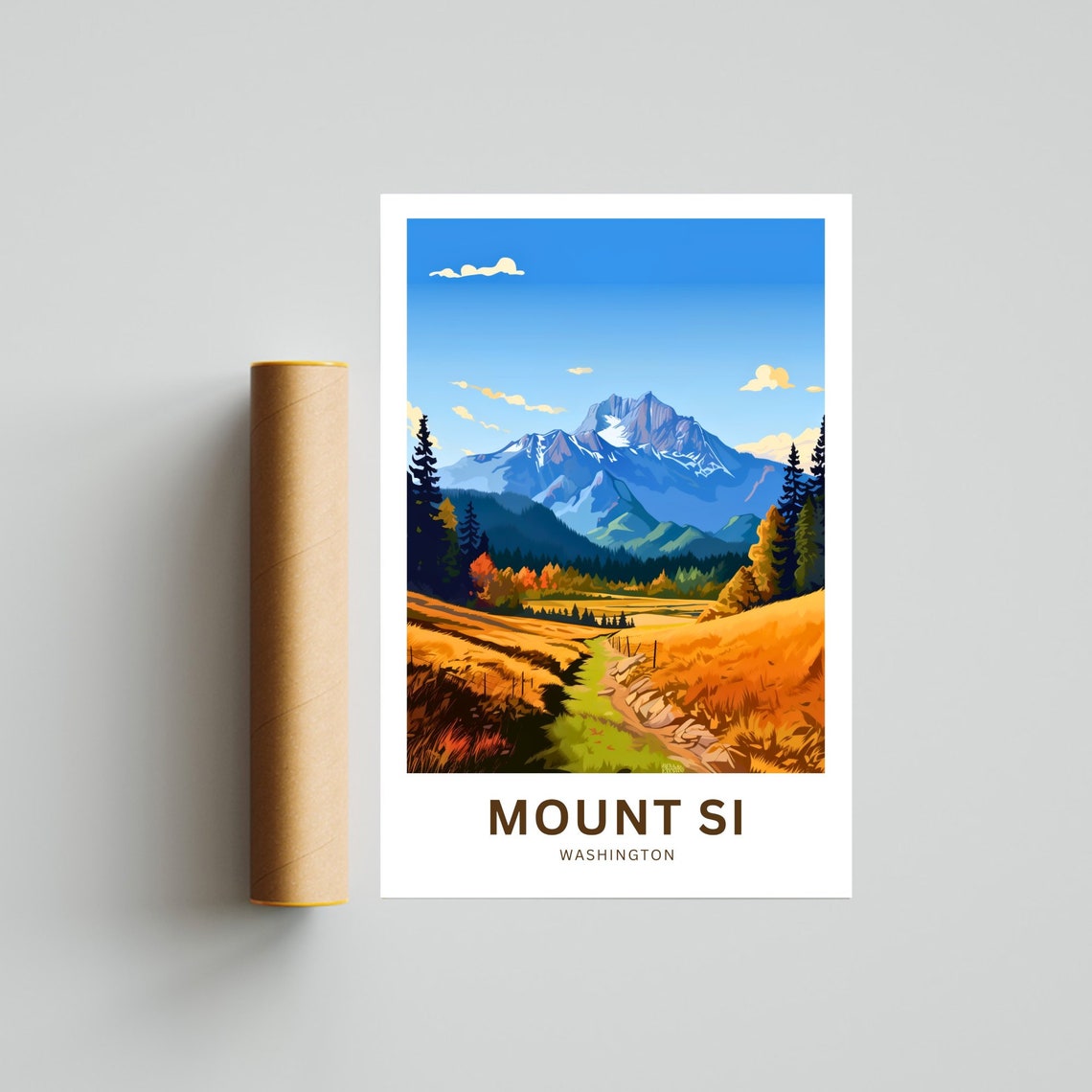 Mount Si Washington Custom Text Autumn Meadow Peak Trail Travel Poster - Image 4