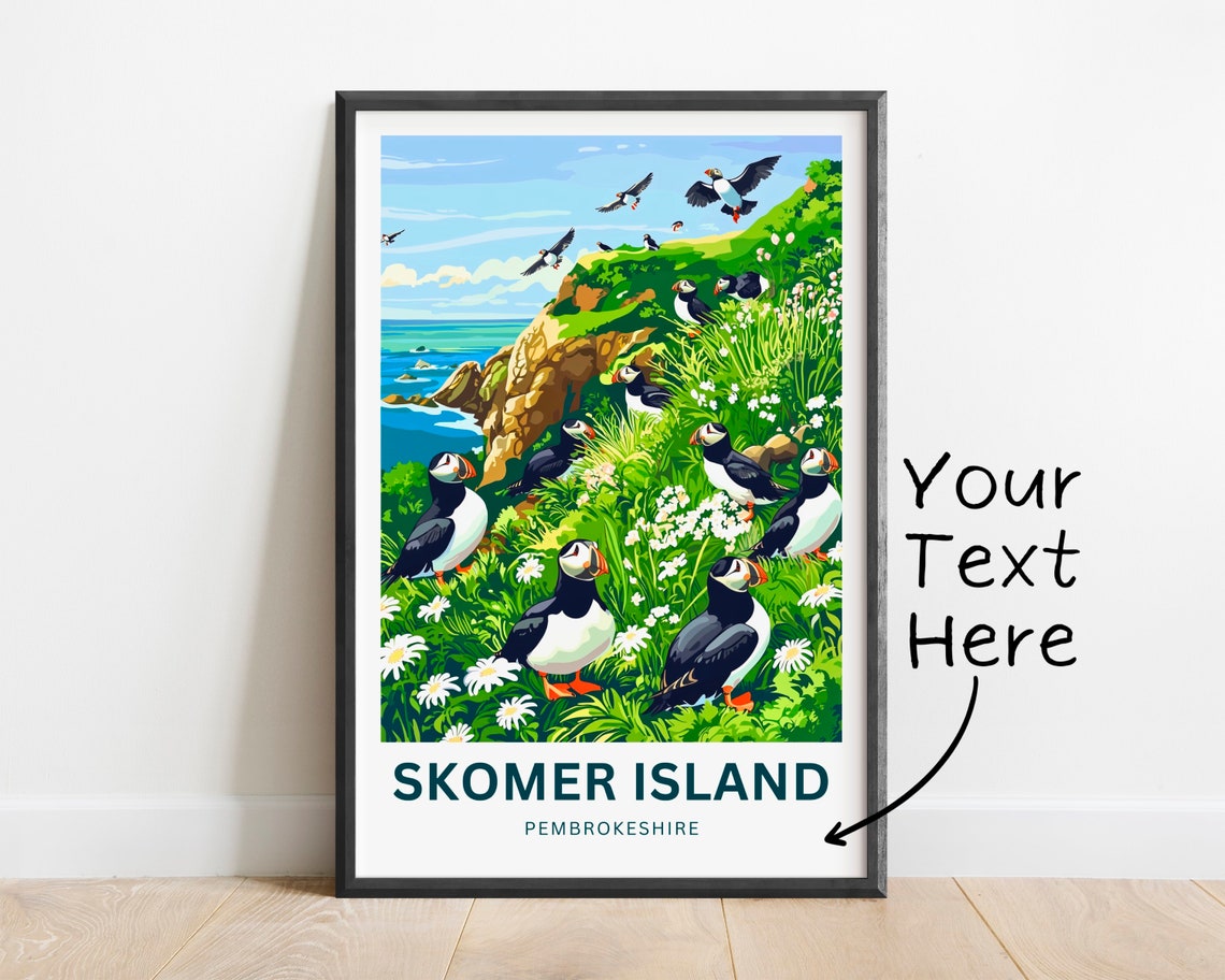 Skomer Island Pembrokeshire Puffin Meadows Custom Travel Poster