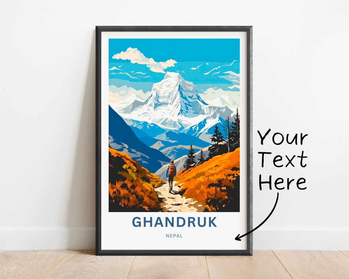 Ghandruk Nepal Himalayan Trek Hiker Snow Peak Mountain Trail Poster - Image 2