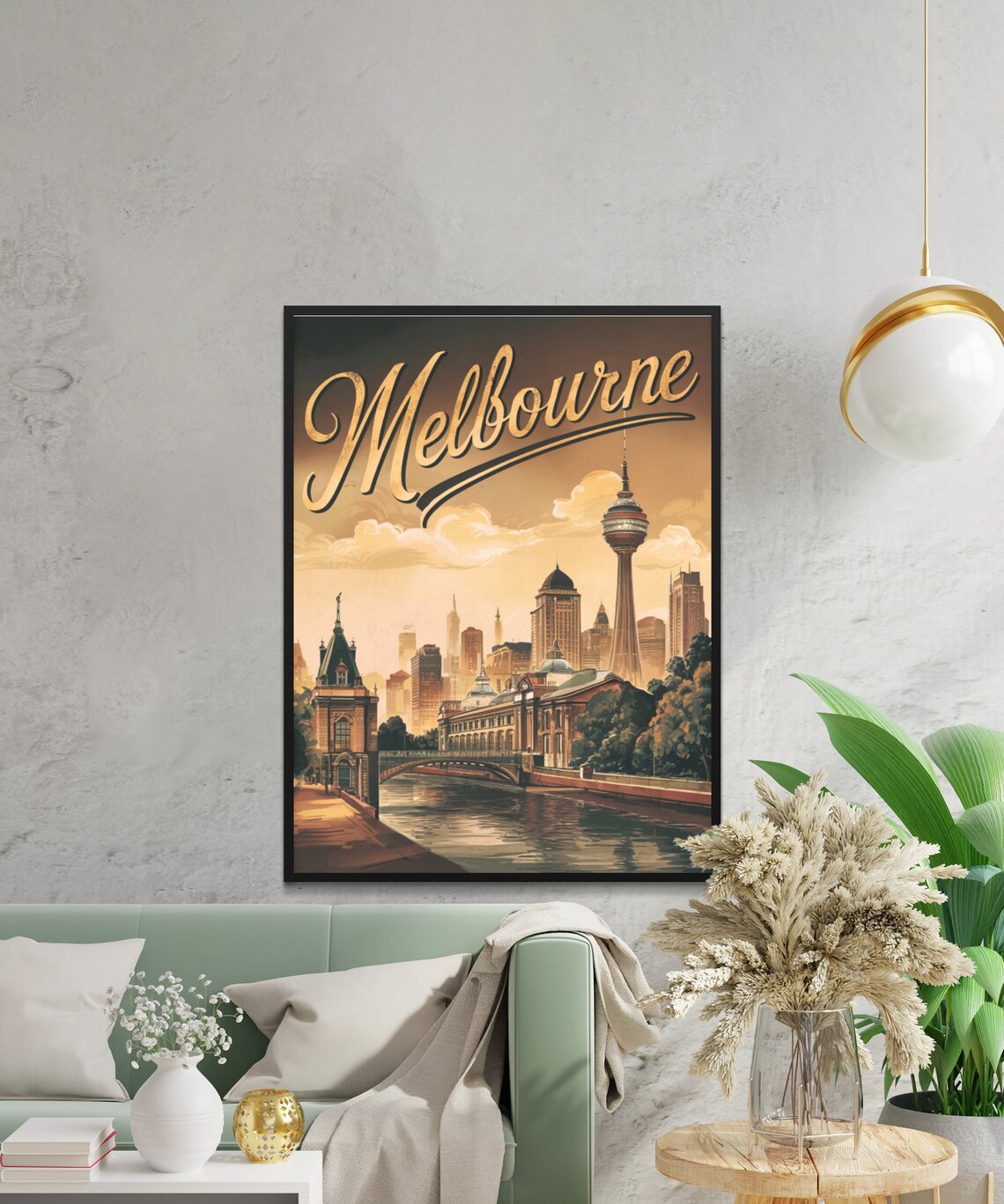 Melbourne Australia Vintage Travel Poster with Riverside City Skyline - Image 2